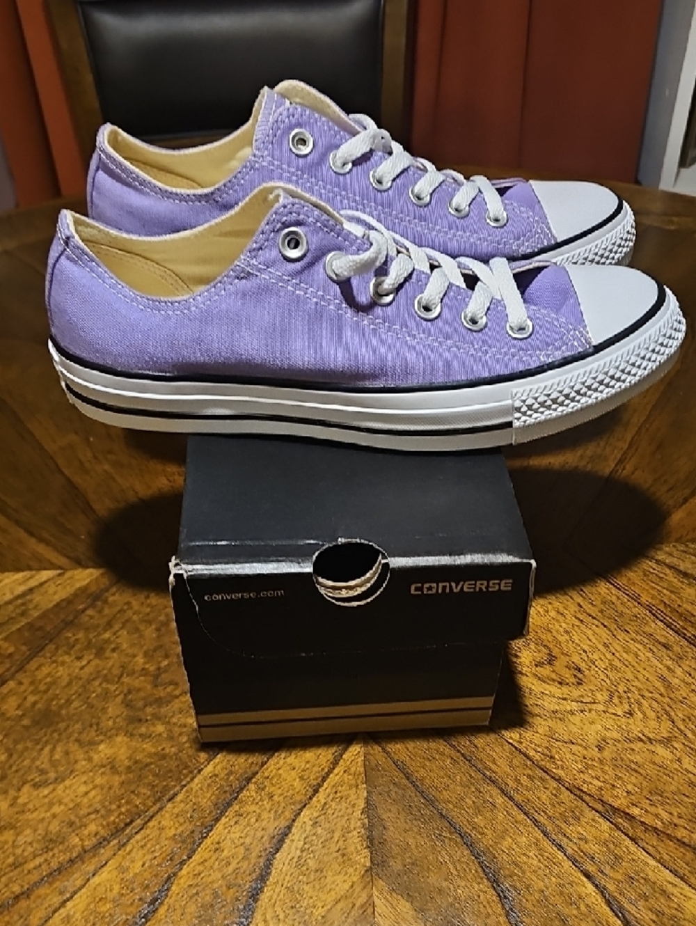 Unisex Converse Low Lavender Canvas Sneakers with White Accents - Picture 3 of 7